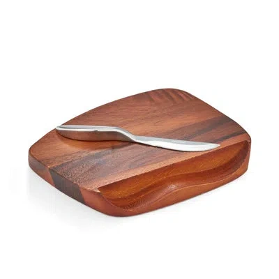 Nambe Blend Bar Board W/ Knife In Brown;silver