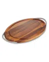 Nambe Braid Carving Board With Handles In Brown And Silver