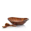 Nambe Braid Wood Salad Bowl With Servers In Chrome Plate And Acacia Wood