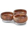 Nambe Braid 3 Section Wood Condiment Server In Brown