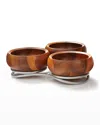 Nambe Braid 3 Section Wood Condiment Server In Silver