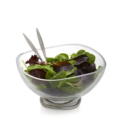 Nambe Braid Glass Salad Bowl & Servers In Clear