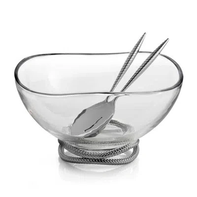 Nambe Braid Glass Salad Bowl W/ Srv In Clear