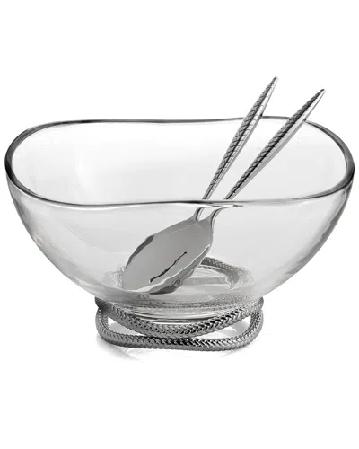 Nambe Braid Glass Salad Bowl With Servers In Gray