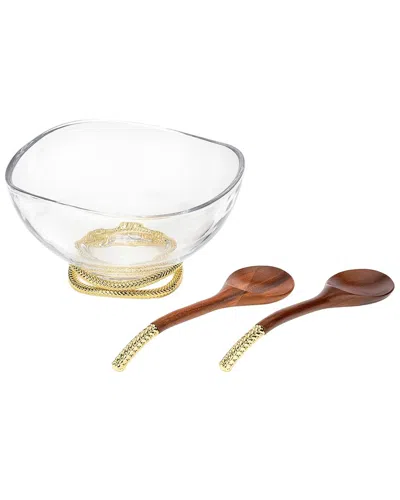 Nambe Braid Glass Salad Bowl With Servers In Multi