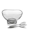 Nambe Braid Glass Salad Bowl With Servers In Silver And Clear