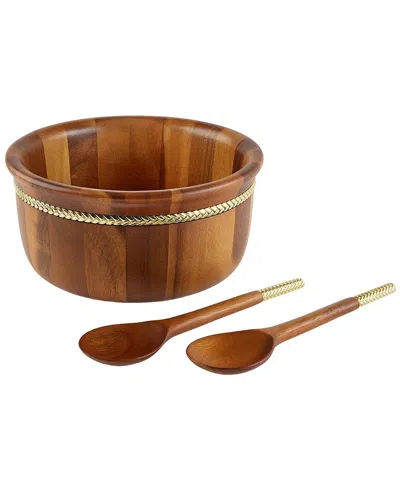Nambe Braid Round Salad Bowl With Servers In Brown