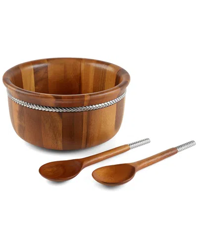 Nambe Braid Round Salad Bowl With Servers In Brown