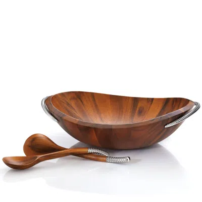 Nambe Braid Salad Bowl With Servers In Wood Grain
