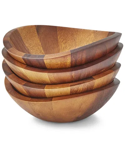 Nambe Braid Wood Salad Bowls (set Of 4) In Brown
