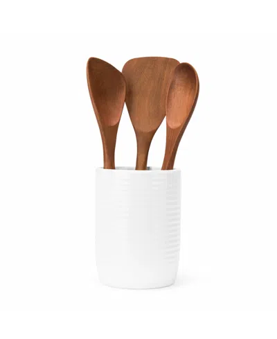 Nambe Breaking Bread Wood Utensils With Canister In White