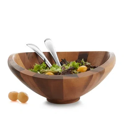 Nambe Butterfly Salad Bowl W/ Server In Natural Wood