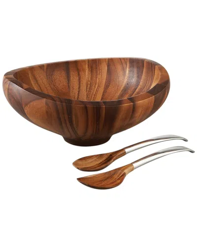 Nambe Butterfly Salad Bowl With Servers In Silver