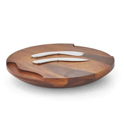 Nambe Cheese Block W/ Knife & Spread In Brown;silver
