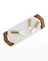 Nambe Chevron Cheese Tray With Knives In Marble/acacia Wood