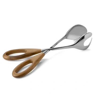 Nambe Curvo Salad Scissors In Silver;brown