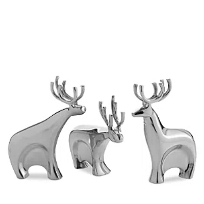 Nambe Dasher Reindeer Figurine Set In Silver