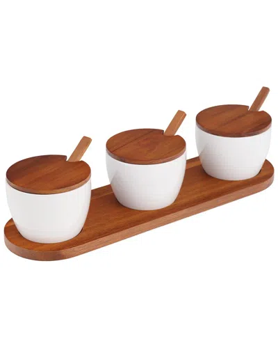 NAMBE NAMBÉ DUETS TRIPLE CONDIMENT SERVER WITH LIDS & SPOONS