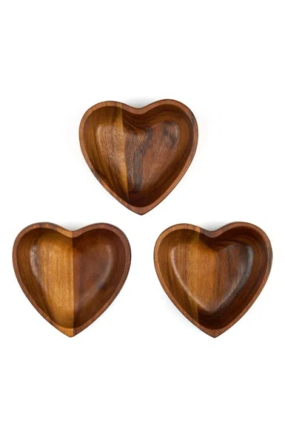 Nambe Nambé Eat Your Heart Out Set Of 3 Small Acacia Wood Bowls In Brown