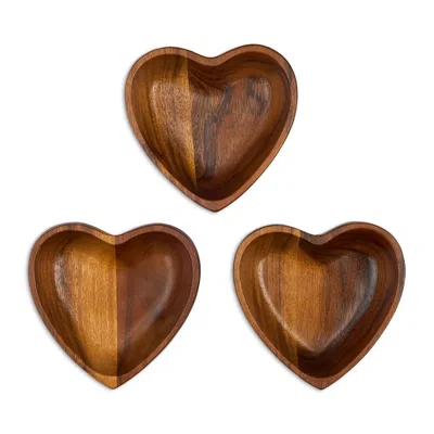 Nambe Eat Your Heart Out Small Bowls, Set Of 3 In Brown