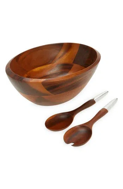 Nambe Nambé Eclipse Wood Salad Bowl & Servers In Brown