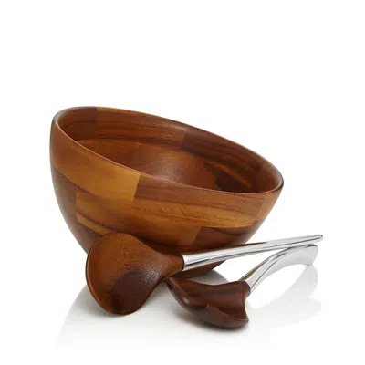 Nambe Luna Salad Bowl & Servers - Exclusive In Brown