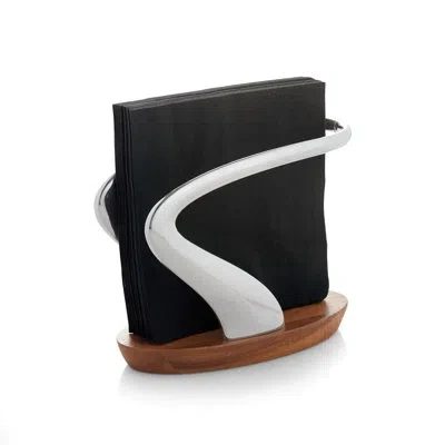 Nambe Lupo Napkin Holder In Brown;silver