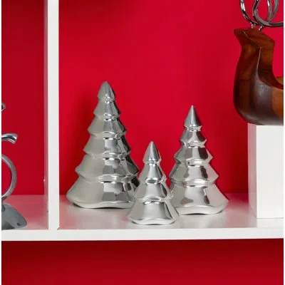 Nambe Mini Christmas Tree Set Of 3 In Silver