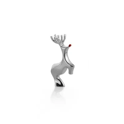 Nambe Mini Red Nosed Reindeer In Silver;red