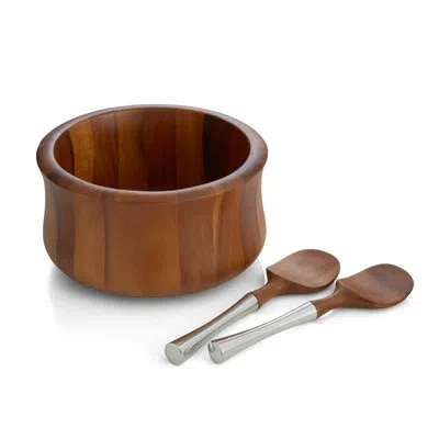 Nambe Nara Salad Bowl W/ Servers In Brown