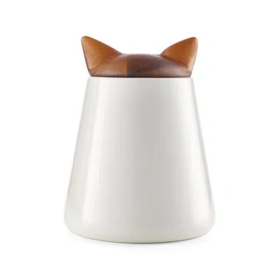 Nambe Pet  Cat Treat Jar In White
