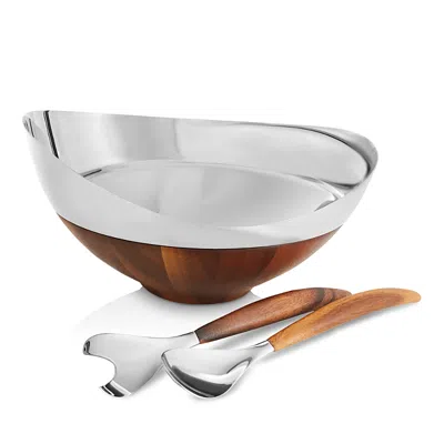 Nambe Pulse Salad Bowl With Servers In Silver/brown