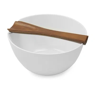 Nambe Quatro Salad Bowl W/ Servers In White