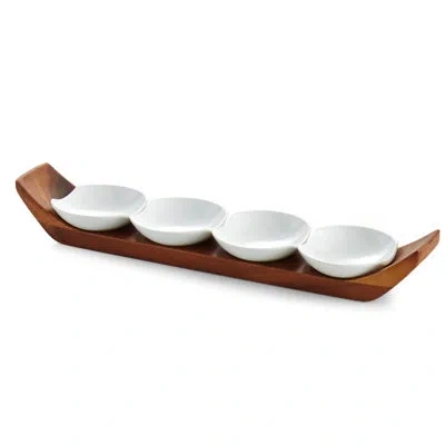 Nambe Quatro Snack & Serve Set In Brown;white