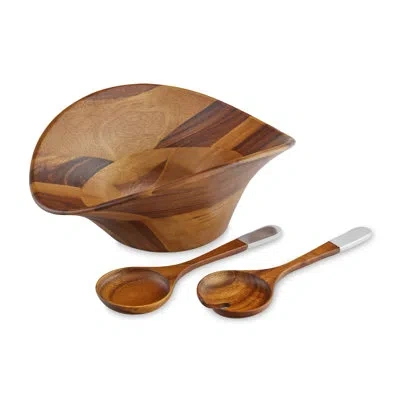 Nambe Ripple Salad Bowl W/ Servers In Brown