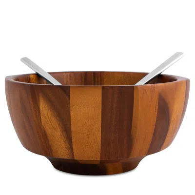 Nambe Rivet Salad Bowl With Servers In Brown