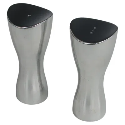 Pre-owned Nambe Studio Polished Modernist Aluminum Salt Pepper Shakers In Gray
