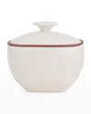 Nambe Taos Lidded Stoneware Sugar Bowl In White