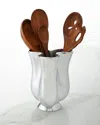 Nambe Gourmet Tulip Jug W/5-piece Set Kitchen Utensils In Acacia