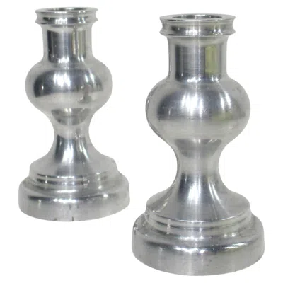 Pre-owned Nambe Turned Aluminum Machine Age Art Deco Candlesticks In Gray