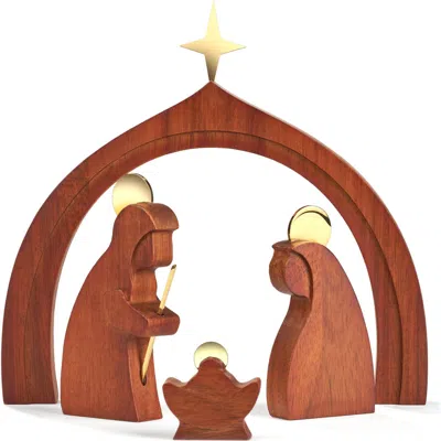 Nambe Nambé Wood 4-piece Holy Family Nativity Scene In Brown