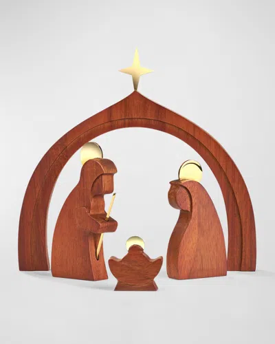 Nambe Wood Holy Family With Creche Christmas Decoration In Brown