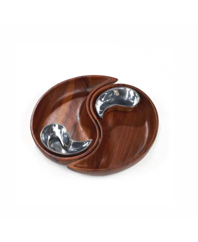 Nambe Yin Yang Chip And Dip Set, 4 Pieces In Brown