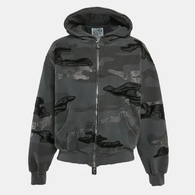 Pre-owned Named Collective Grey Rhinestone Camouflage Cotton Hooded Jacket Xs