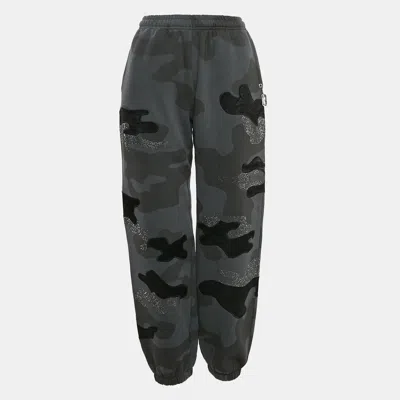 Pre-owned Named Collective Grey Rhinestone Camouflage Cotton Sweatpants S