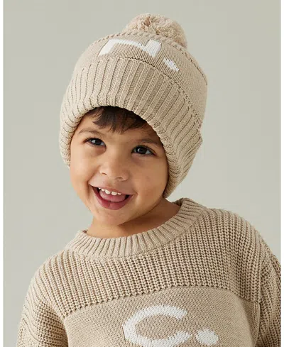 Namelyco Unisex Light Camel Letter Beanie - Little Kid In A - Light Camel