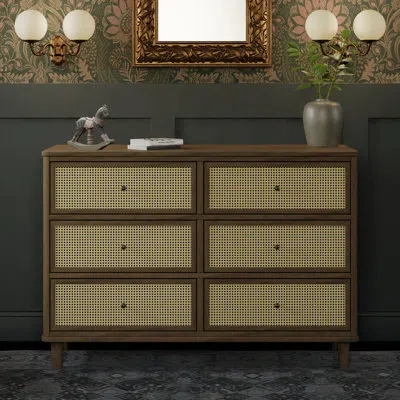 Namesake Marin 6 Drawer 19.49" W Dresser In Natural Walnut,blonde Cane
