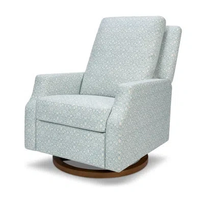 Namesake Morris & Co. X  Crewe Recliner & Glider In Bellflowers In Powdered Blue W,dark Wood Base