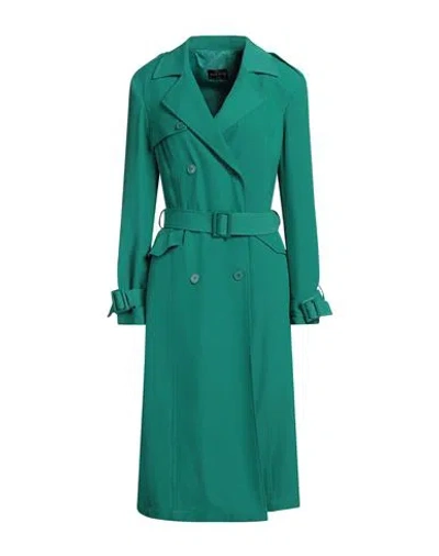 Nam-myo Woman Overcoat & Trench Coat Emerald Green Size 8 Polyester, Elastane