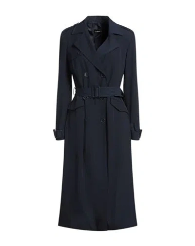Nam-myo Woman Overcoat & Trench Coat Midnight Blue Size 12 Polyester, Elastane